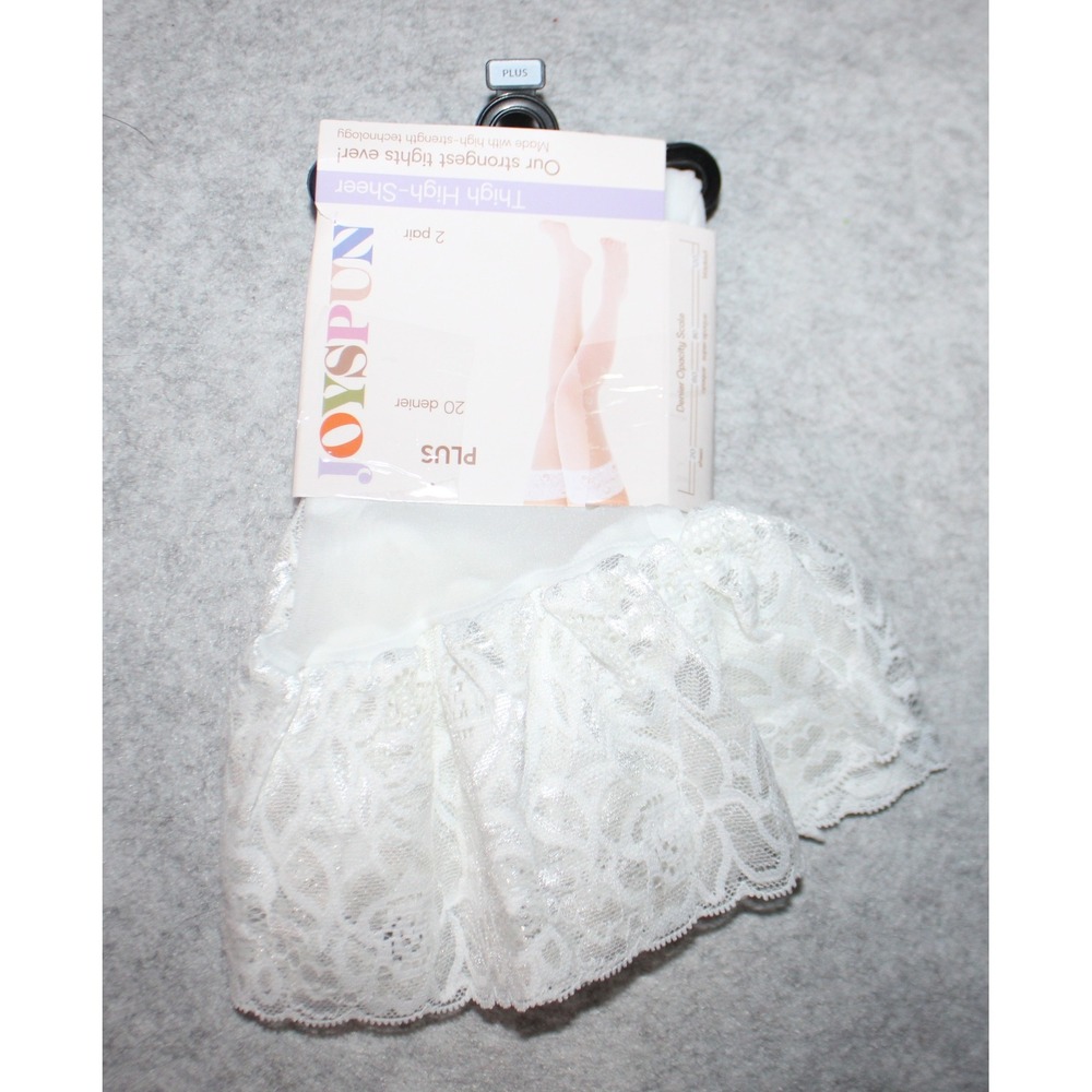 Women's Soyspun 20 denier thigh high sheer tights white size plus 2 pairs